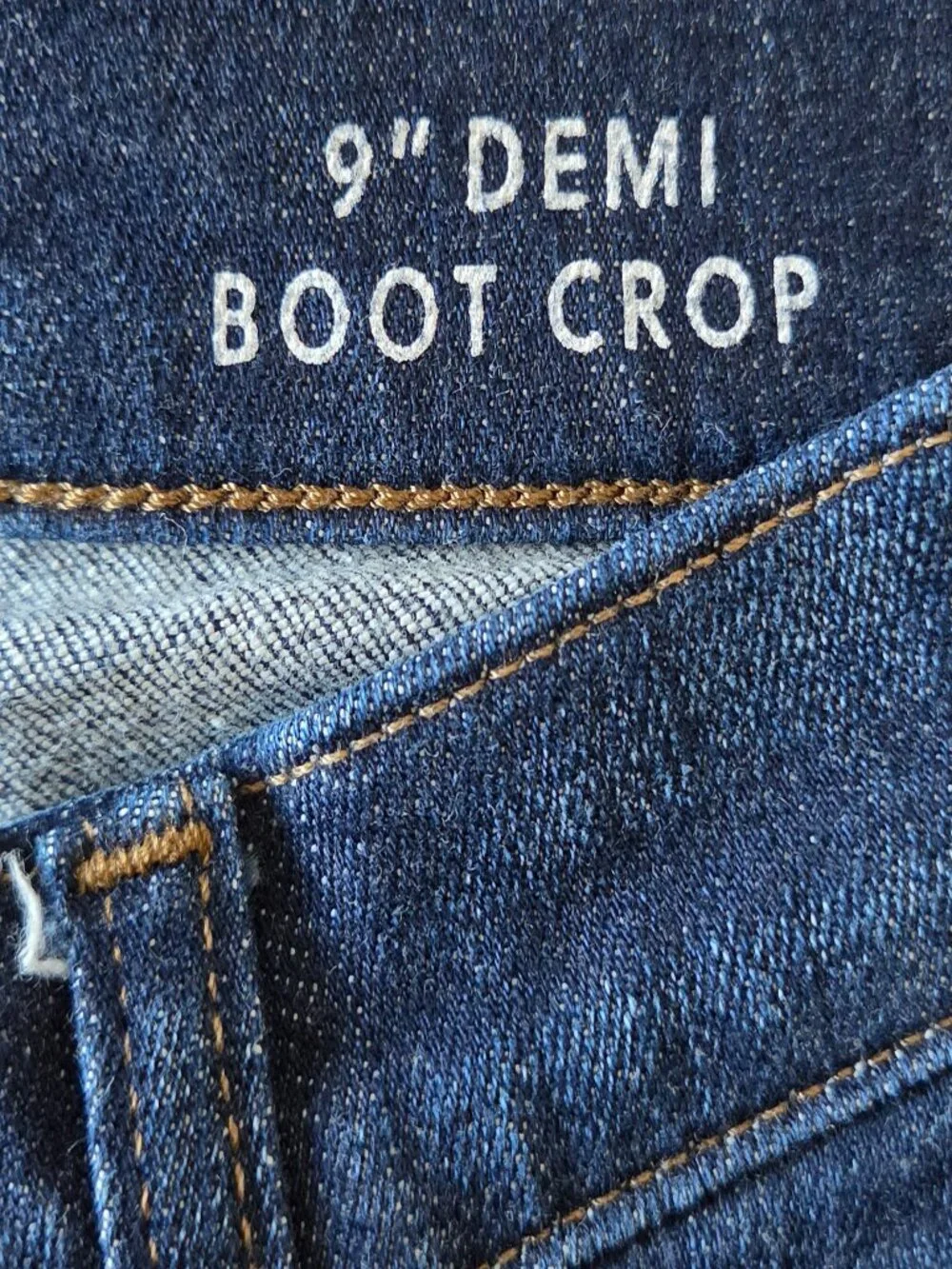 J. Crew 9” Demi-Boot Crop Jeans Women’s 26, Dark wash with frayed raw hem.